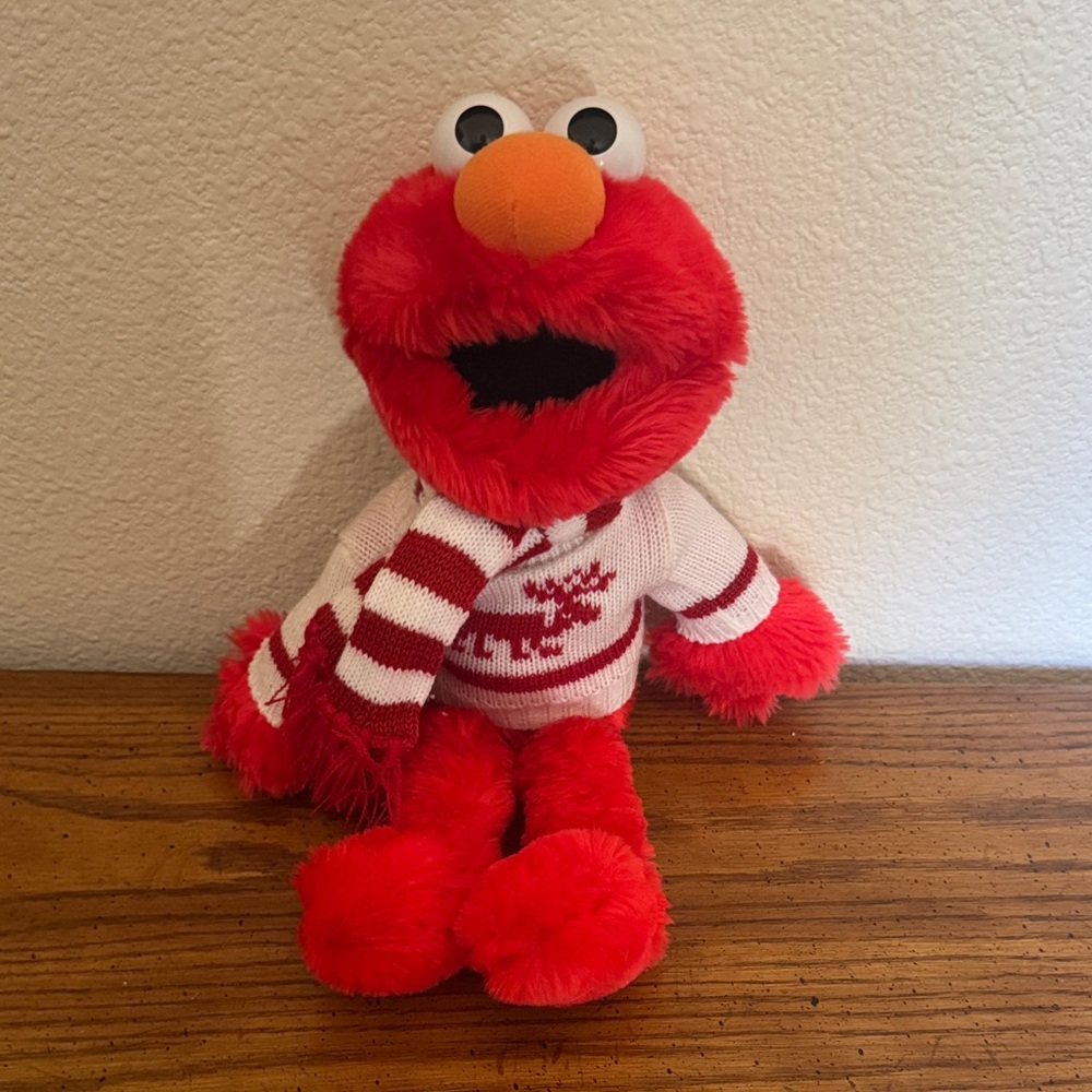 Vintage Applause Holiday Sweater and Scarf Elmo Plush